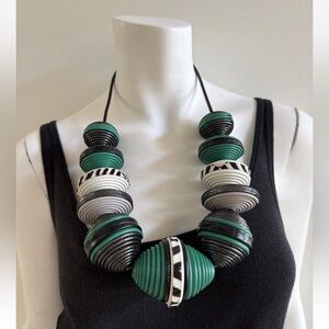Giulia Boccafogli Chunky Leather Statement Necklace, Black/Green